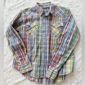 Ralph Lauren Western Plaid Long Sleeve Shirt w/ pearl buttons HTF Sz 12  CG
